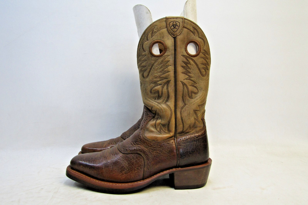 Ariat Mens Size 9 EE Brown Leather Buckaroo Stockman Cowboy Western Boots